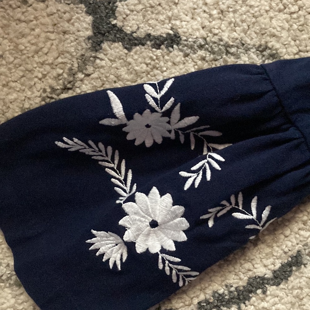 J Crew Navy Blue Embroidered Bell Sleeve Top - Picture 3 of 6
